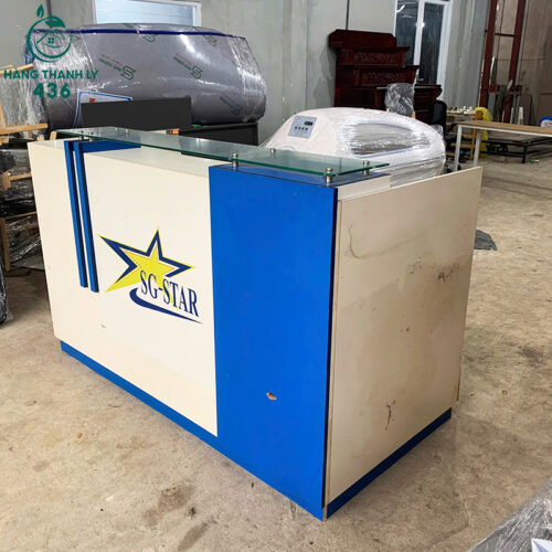 Quầy Lễ Tân Cũ 1M8X1M1 Phối Xanh Trắng Sang Trọng 3 quay le tan cu1m8x1m1 phoi xanh trang sang trong 2