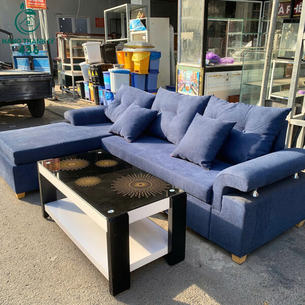 sofa-chu-l-cu-boc-vai-xanh-kem-ban-kinh-tien-loi (2) Sofa Chữ L Cũ Bọc Vải Xanh Kèm Bàn Kính Tiện Lợi