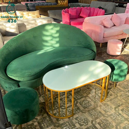 sofa cu dang cong vo so vai nhung mau xanh reu doc dao 2