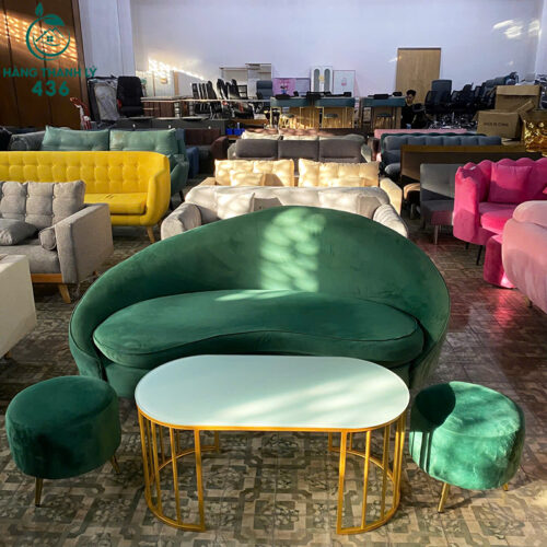 sofa cu dang cong vo so vai nhung mau xanh reu doc dao 3