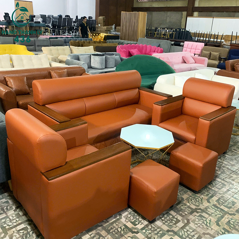 thanh-ly-bo-sofa-da-mau-cam-dat-sang-trong-moi-99 Thanh Lý Bộ Sofa Da Màu Cam Đất Sang Trọng Mới 99%