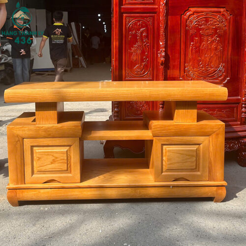Thanh Lý Kệ Tivi 1M2X65CM Gỗ Sồi Chạm Khắc Hoa Văn Mới 99%