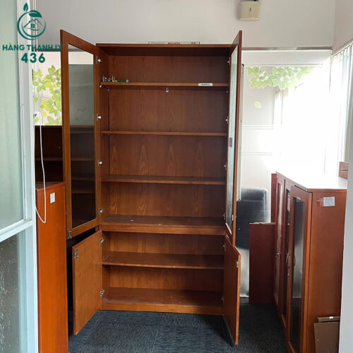 Tủ Hồ Sơ Gỗ Cũ 4 Cánh Kết Hợp Kính Nhiều Tầng 3 tu ho so go cu 4 canh ket hop kinh nhieu tang 3