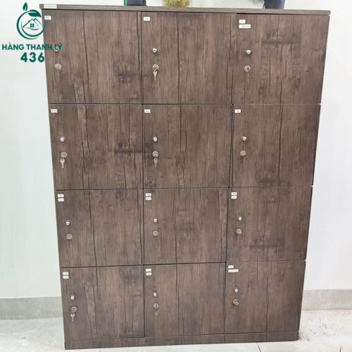 Tủ Locker Cũ 1M6X1M2 Màu Vân Gỗ Nâu 12 Ô Riêng Biệt