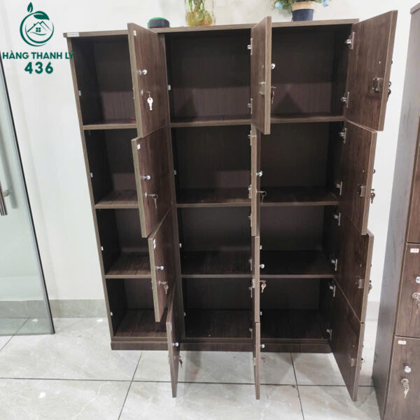 Tủ Locker Cũ 1M6X1M2 Màu Vân Gỗ Nâu 12 Ô Riêng Biệt