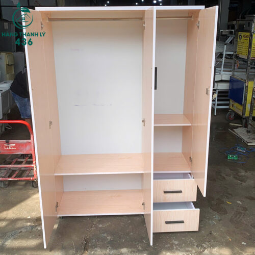Tủ Quần Áo Cũ 1M2X1M8 3 Cánh Màu Gỗ Sáng Có Gương To Kèm Hộc