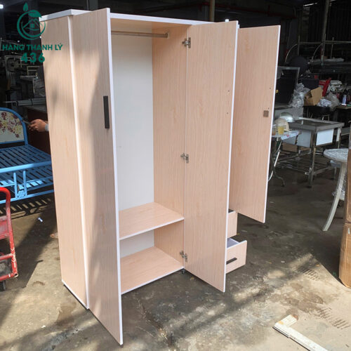 Tủ Quần Áo Cũ 1M2X1M8 3 Cánh Màu Gỗ Sáng Có Gương To Kèm Hộc