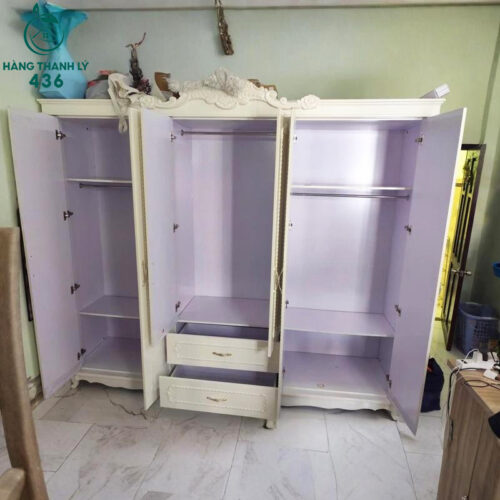 Tủ Quần Áo Cũ 2M55X2M3 6 Cánh Màu Trắng Kem 2 tu quan ao cu 2m55x2m3 6 canh mau trang kem 2