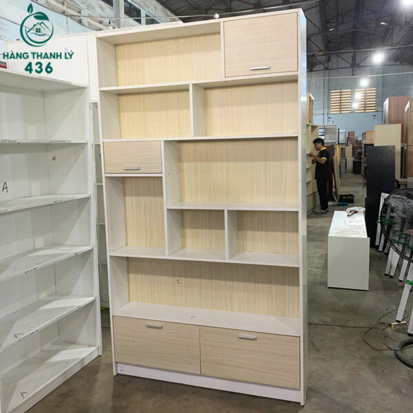 Tủ Trưng Bày Cũ 1M25X2M2 Gỗ Màu Sáng Có Nhiều Ngăn Kéo