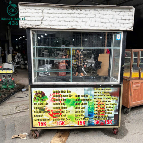 Xe Đẩy Bán Hàng Ăn Vặt Cũ 2M2X1M6 Có Mái Che