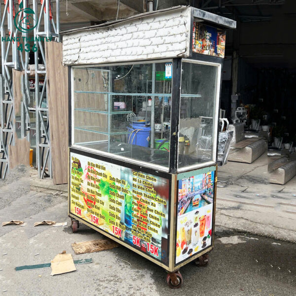 Xe Đẩy Bán Hàng Ăn Vặt Cũ 2M2X1M6 Có Mái Che