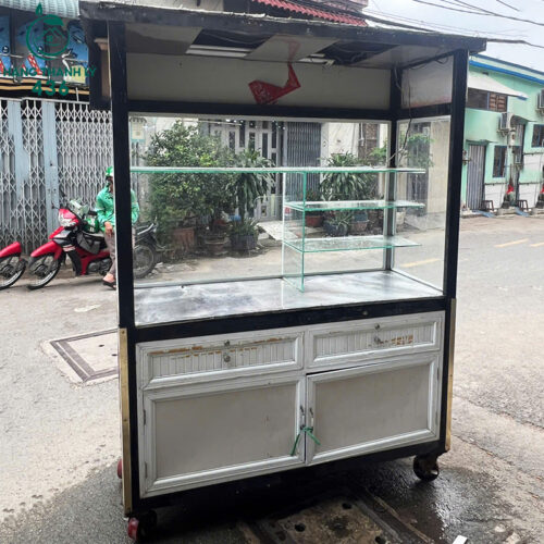 Xe Đẩy Bán Hàng Ăn Vặt Cũ 2M2X1M6 Có Mái Che