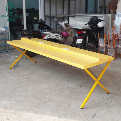 Bàn Cafe Cũ 2M4X80CMX75CM Màu Vàng Chân Chữ X 2 ban cafe cu 2m4 mau vang chan chu x nhieu mau 5