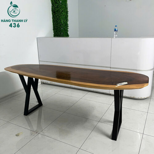 Bàn Họp Cũ 2M12x67CM Thiết Kế Oval Màu Vân Gỗ Nâu 3 ban hop cu 2m12x67cm thiet ke oval mau van go nau 3