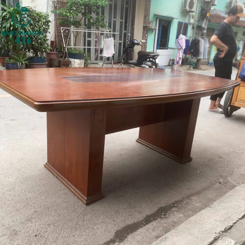 ban hop go cu 2mx1m2x80cm dang oval mau nau 1