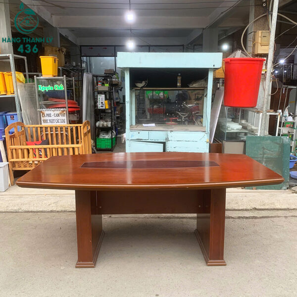 ban hop go cu 2mx1m2x80cm dang oval mau nau 2