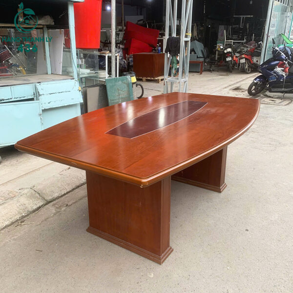 ban hop go cu 2mx1m2x80cm dang oval mau nau 4