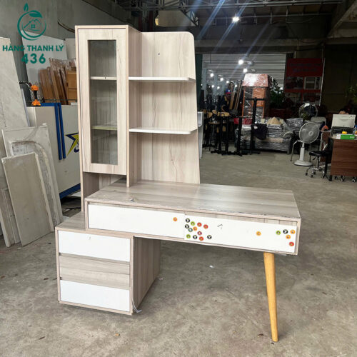 ban lam viec cu 1m4x60cmx1m75 phoi mau trang van go 2