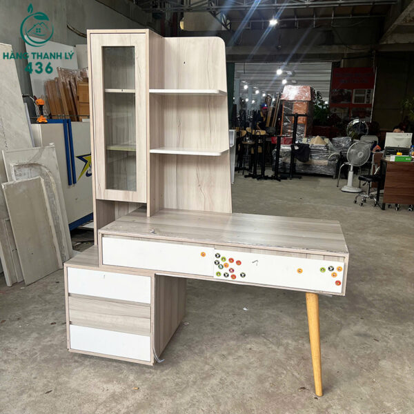 ban lam viec cu 1m4x60cmx1m75 phoi mau trang van go 2