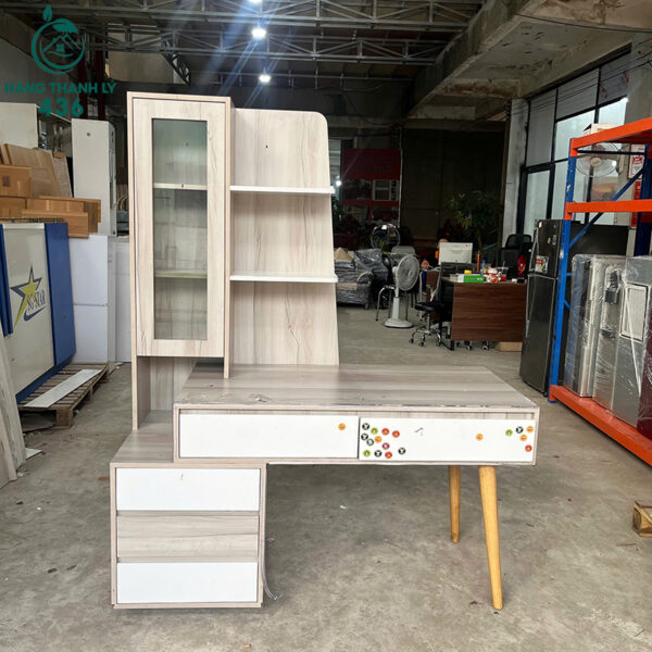 ban lam viec cu 1m4x60cmx1m75 phoi mau trang van go 3