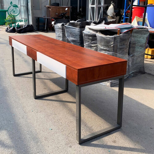 ban lam viec cu 2m1x60cmx75cm go van nau co hai hoc keo 1