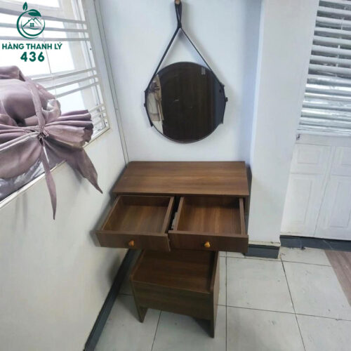 Bàn Trang Điểm Cũ 80CM Kèm Gương Tròn Dây Da