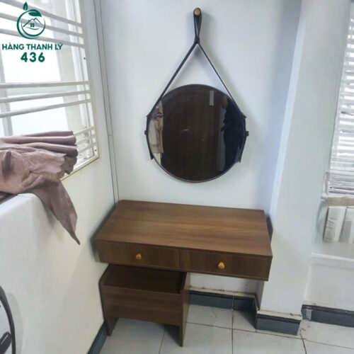 Bàn Trang Điểm Cũ 80CM Kèm Gương Tròn Dây Da