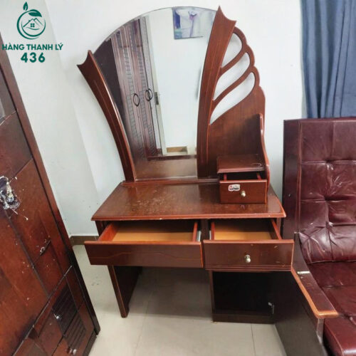 Bàn Trang Điểm Cũ 90CMX1M55 Gỗ Nâu Đỏ Gương Soi Hình Vòm 2 ban trang diem cu 90cmx1m55 go nau do guong soi hinh vom 3
