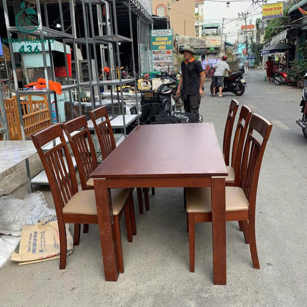 bo ban an cu 1m6x80cm 6 ghe go mau nau do 1