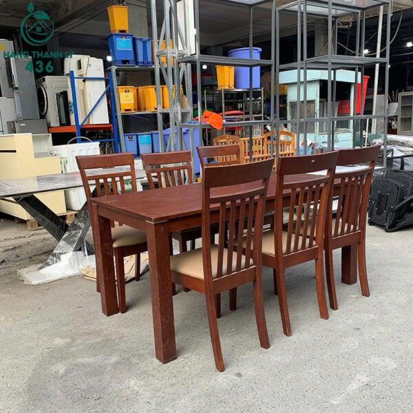 bo ban an cu 1m6x80cm 6 ghe go mau nau do 2