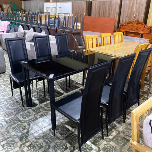 Bộ Bàn Ăn Cũ 6 Ghế Mặt Kính Màu Đen Sang Trọng