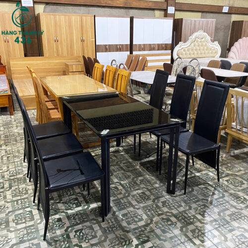 Bộ Bàn Ăn Cũ 6 Ghế Mặt Kính Màu Đen Sang Trọng