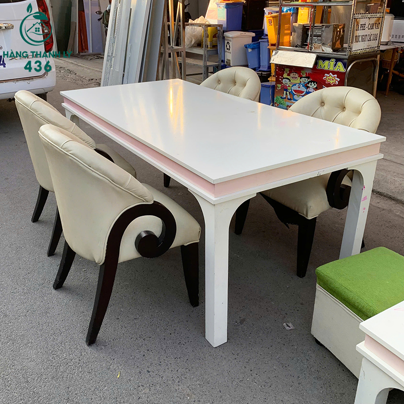 Bộ Bàn Ghế Ăn Cũ 1M8X90CM Bọc Da Màu Kem Lưng Cao bo-ban-ghe-an-cu-1m8x90cm-boc-da-mau-kem-lung-cao-2 Bộ Bàn Ghế Ăn Cũ 1M8X90CM Bọc Da Màu Kem Lưng Cao