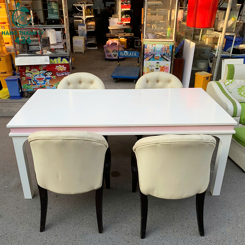 Bộ Bàn Ghế Ăn Cũ 1M8X90CM Bọc Da Màu Kem Lưng Cao bo-ban-ghe-an-cu-1m8x90cm-boc-da-mau-kem-lung-cao-3 Bộ Bàn Ghế Ăn Cũ 1M8X90CM Bọc Da Màu Kem Lưng Cao