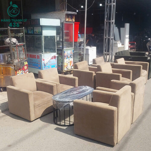 Bộ Ghế Sofa Cũ Bọc Đệm Màu Nâu Be Nhỏ Gọn 3 bo ghe sofa cu boc dem mau nau be nho gon 2