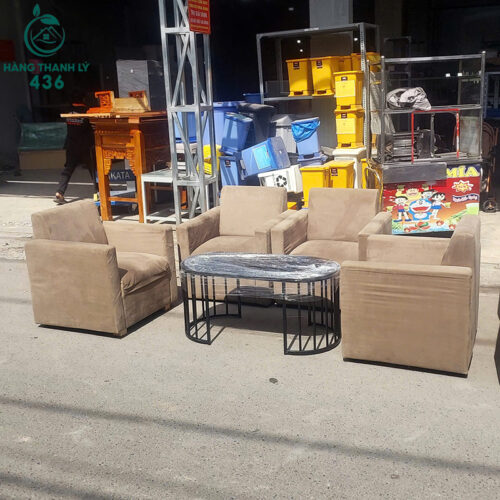Bộ Ghế Sofa Cũ Bọc Đệm Màu Nâu Be Nhỏ Gọn 2 bo ghe sofa cu boc dem mau nau be nho gon 4