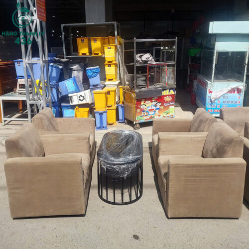Bộ Ghế Sofa Cũ Bọc Đệm Màu Nâu Be Nhỏ Gọn 5 bo ghe sofa cu boc dem mau nau be nho gon 5