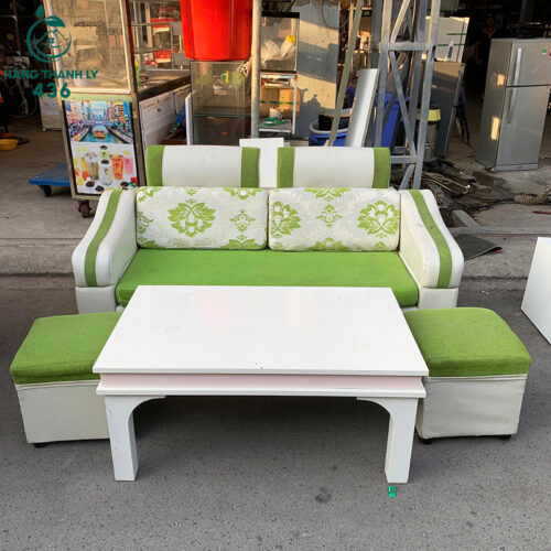 Bộ Sofa Cũ Màu Xanh Phối Trắng Phong Cách Hiện Đại