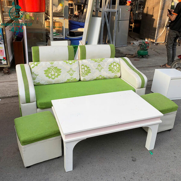 Bộ Sofa Cũ Màu Xanh Phối Trắng Phong Cách Hiện Đại