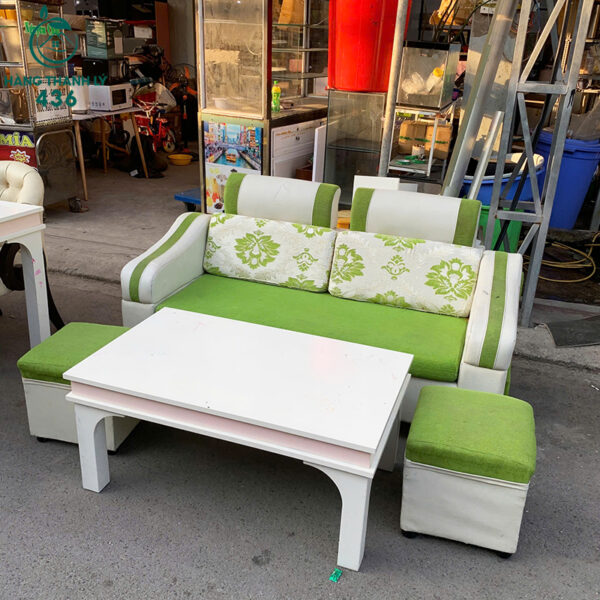 Bộ Sofa Cũ Màu Xanh Phối Trắng Phong Cách Hiện Đại