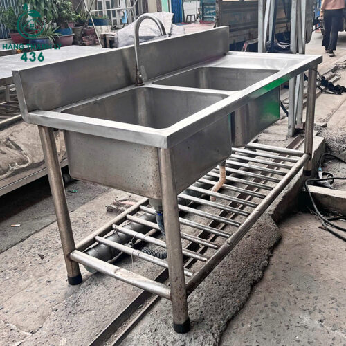 Bồn Rửa Cũ 1M55X65CMX75CM Inox Sáng Bóng Kệ Dưới Thoáng Khí 2 bon rua cu 1m55x65cmx75cm inox sang bong co ke duoi thoang khi 2