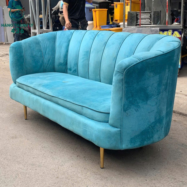 ghe sofa cu 1m7x80cm mau xanh boc vai mem min 1