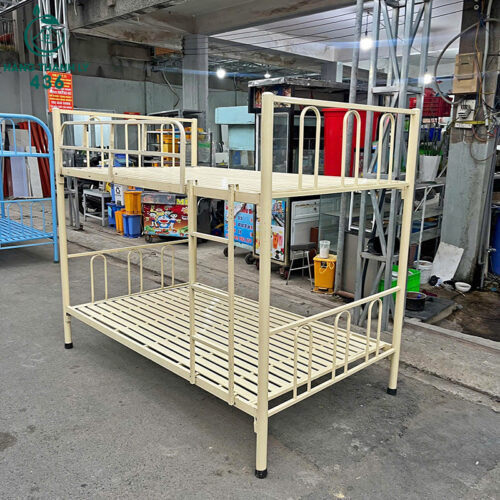 Giường Sắt Cũ 1M2X2M Hai Tầng Màu Kem Nhỏ Gọn 2 giuong sat cu 1m2x2m hai tang mau kem nho gon 6