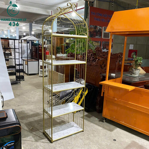 Kệ Trưng Bày Cũ Khung Sắt Vòm Màu Vàng Mặt Giả Đá