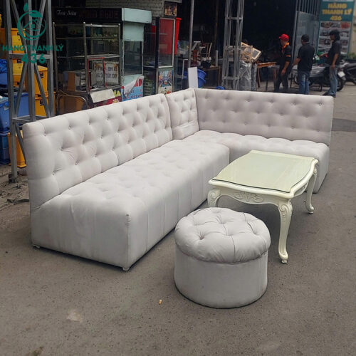 Sofa Chữ L Cũ 2M4X1M6 Màu Trắng Kèm Đôn Tròn