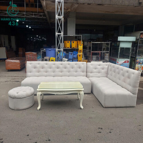Sofa Chữ L Cũ 2M4X1M6 Màu Trắng Kèm Đôn Tròn