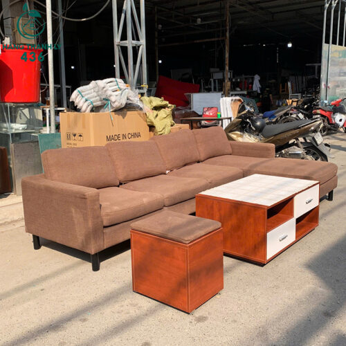 sofa chu l cu 2m85x1m65 boc vai nau kem ghe don 1