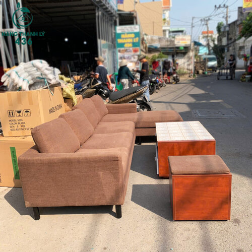 sofa chu l cu 2m85x1m65 boc vai nau kem ghe don 2