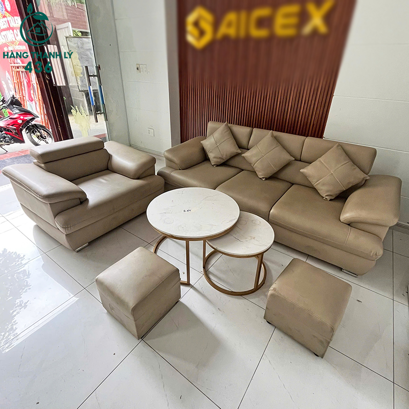 sofa-cu-boc-da-mau-kem-co-kem-goi-tua-lung-4 Sofa Cũ Bọc Da Màu Kem Có Kèm Gối Tựa Lưng