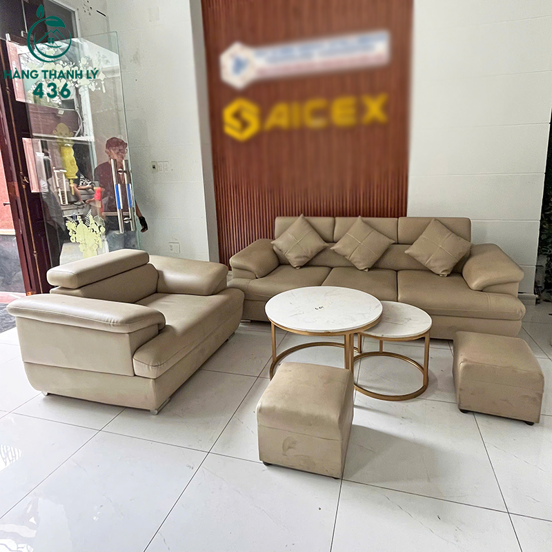sofa-cu-boc-da-mau-kem-co-kem-goi-tua-lung-5 Sofa Cũ Bọc Da Màu Kem Có Kèm Gối Tựa Lưng